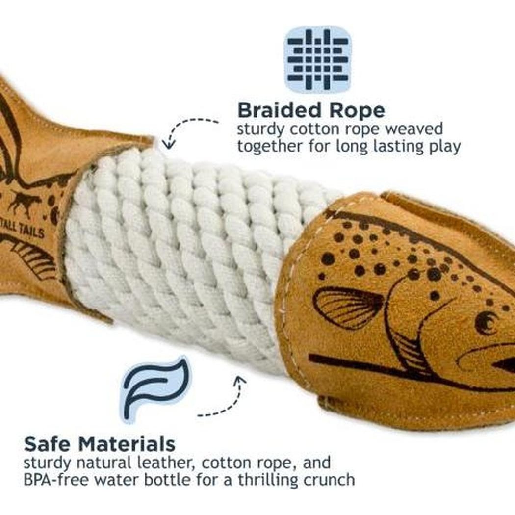 Tall Tails Natural Leather Trout Rope Tug Dog Toy - 15"-Pets - Toys-Appalachian Outfitters