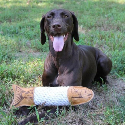 Tall Tails Natural Leather Trout Rope Tug Dog Toy - 15"-Pets - Toys-Appalachian Outfitters