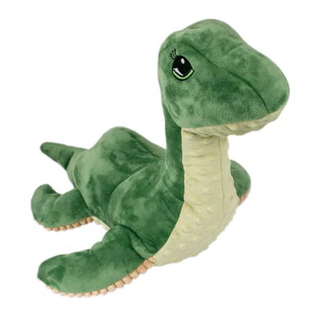 A green plush Tall Tails Plush Nessie SqueakCrinkle toy sits on a white background.