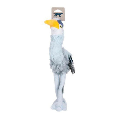 Tall Tails Plush Rope Body Heron Squeaker Toy - 16" standing upright with a yellow beak and light blue body against a white background.