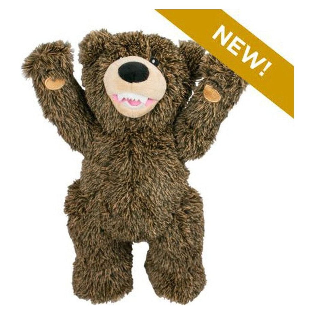 A 14" Tall Tails Rope Body Grizzly Bear toy with raised arms and a "NEW!" tag on a white background.