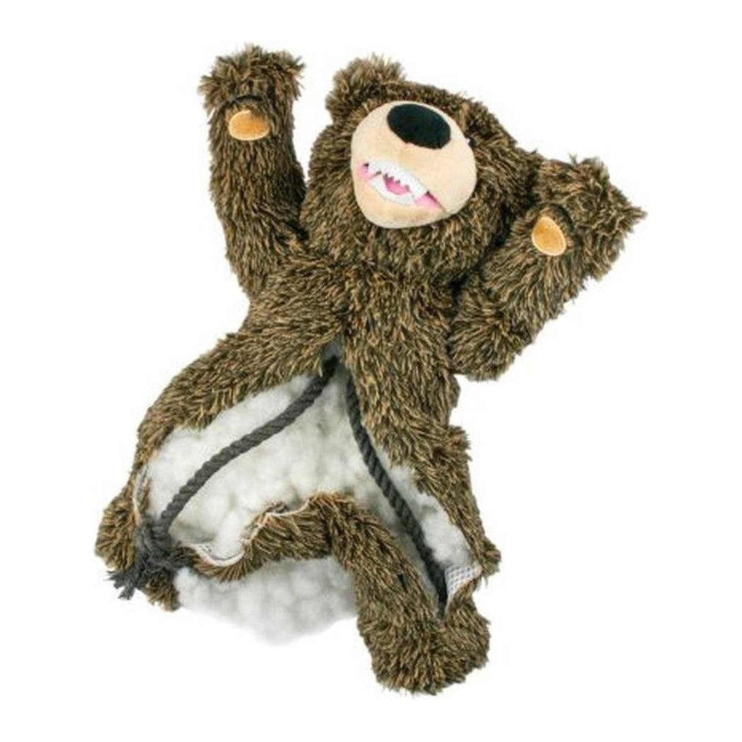 A top-down view of the Tall Tails Rope Body Grizzly Bear 14" toy showing its rope interior and fluffy brown fur against a white background.