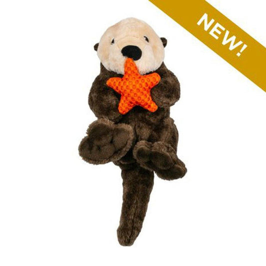 A front view of the Tall Tails Rope Body Otter 13" plush toy holding an orange star against a white background.