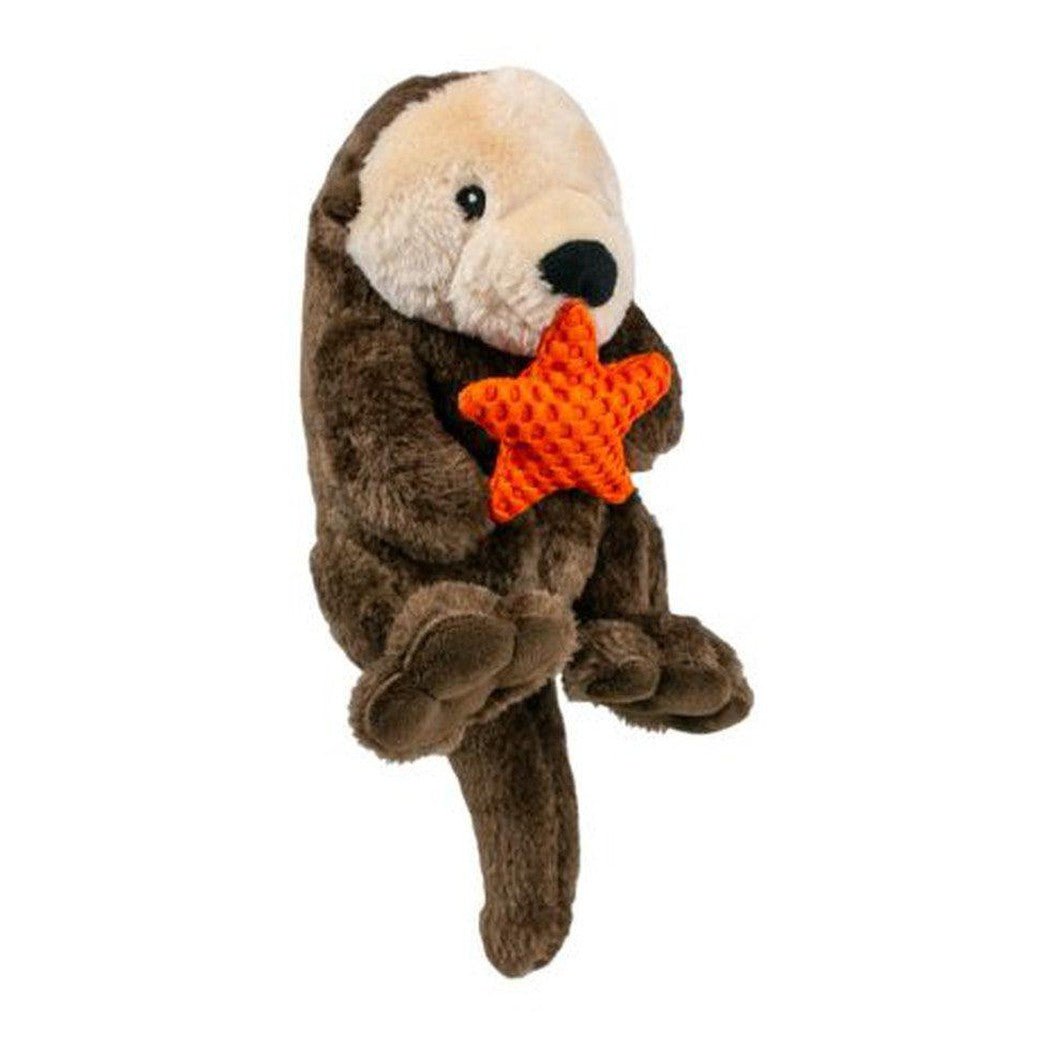 A front view of the Tall Tails Rope Body Otter 13" plush toy holding an orange star toy against a white background.