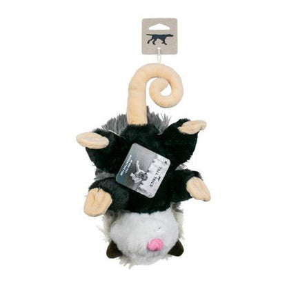 A hanging Tall Tails Rope Body Possum 12" toy with a curled tail and a tag, shown from below against a white background.