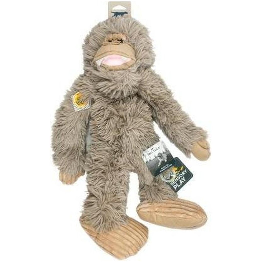 A front view of the Tall Tails Stuffless Big Foot with Squeaker - 20" plush toy against a white background.