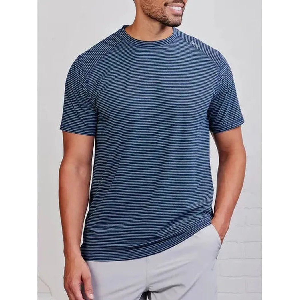 Tasc Men's Carrollton T-Mini Stripe-Men's - Clothing - Tops-Classic Navy Heather/Tropical Blue-M-Appalachian Outfitters