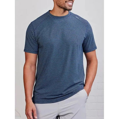 Tasc Men's Carrollton T-Mini Stripe-Men's - Clothing - Tops-Classic Navy Heather/Tropical Blue-M-Appalachian Outfitters