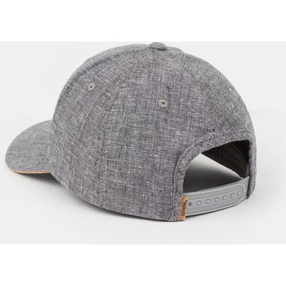 Back view of the Tentree Cork Icon Hemp Elevation Hat in Graphite Heather showing the adjustable strap and textured fabric against a white background.