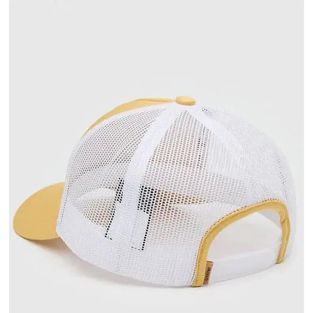Back view of the Tentree Lake Logo Altitude Hat in Dusk Yellow/Bear showing the mesh back and yellow brim against a white background.
