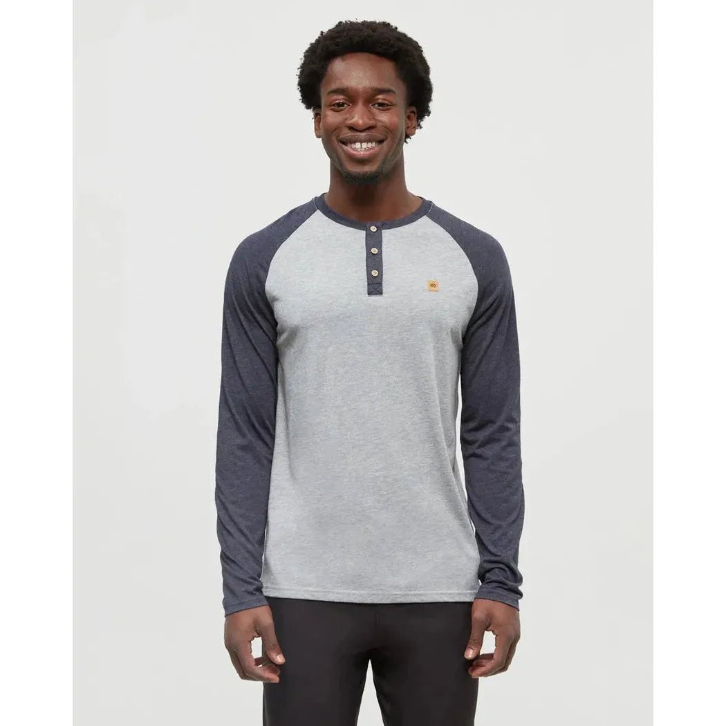 Tentree Men's Baker Henley Longsleeve-Men's - Clothing - Tops-Harbour Grey Heather Midnight Blue Heather-M-Appalachian Outfitters