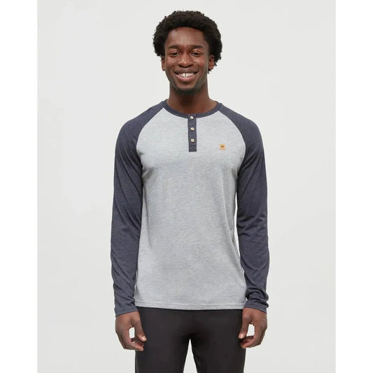 Tentree Men's Baker Henley Longsleeve-Men's - Clothing - Tops-Harbour Grey Heather Midnight Blue Heather-M-Appalachian Outfitters