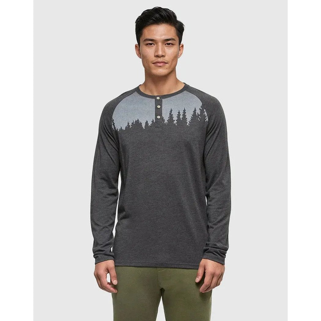 Tentree Men's Baker Henley Longsleeve-Men's - Clothing - Tops-Meteorite Black Heather White-M-Appalachian Outfitters