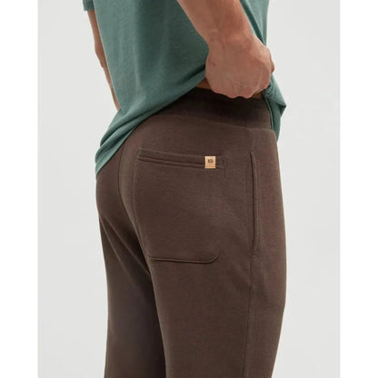 Side view of the Tentree Men's TreeFleece Atlas Sweatpant in Kona showing the back pocket with a small tag against a plain white background.