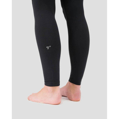 Side view of the Terramar 2.0 Women's Cloud Nine Performance Tights in Black showing the logo on the calf against a light gray background.