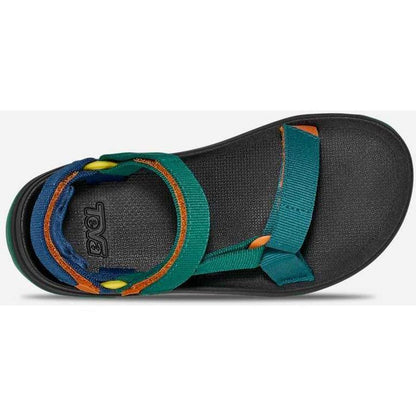 Top view of the Teva Kid's Hurricane XLT JR in Blue Coral Multi showing the adjustable straps and black sole.
