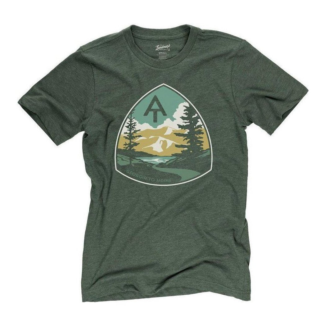 A front view of the Conifer The Landmark Project Appalachian Trail Tee showing the mountain graphic on a white background.