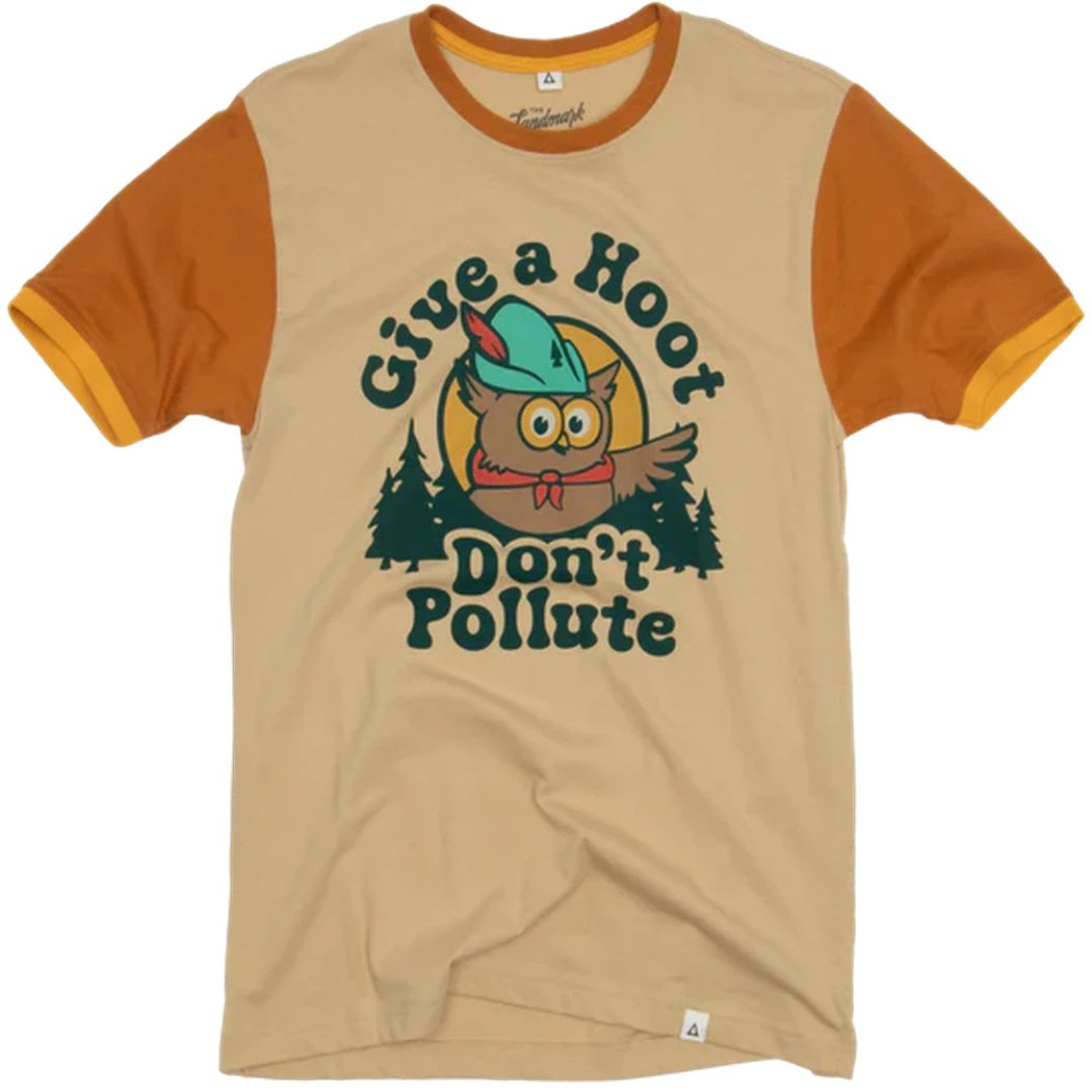 The Landmark Project Give A Hoot Ringer Tee-Unisex - Clothing - Tops-Fossil/Sundial-S-Appalachian Outfitters