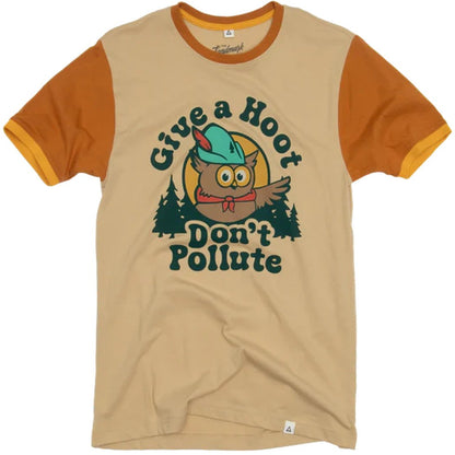 The Landmark Project Give A Hoot Ringer Tee-Unisex - Clothing - Tops-Fossil/Sundial-S-Appalachian Outfitters