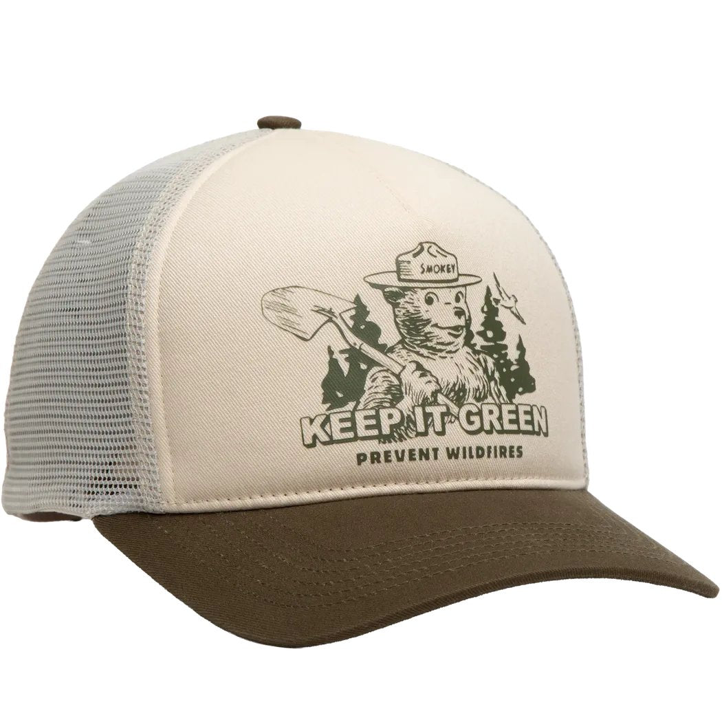 The Landmark Project Keep It Green 5-Panel Trucker Hat-Accessories - Hats - Unisex-Sand/Vine-Appalachian Outfitters