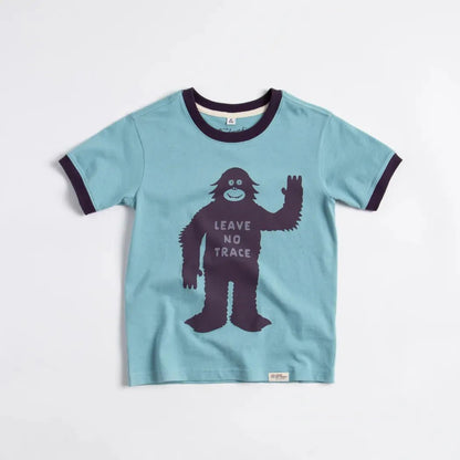 A front view of the Glacier Blue/Dusk The Landmark Project Leave No Trace Youth Short Sleeve Ringer Tee on a white background.