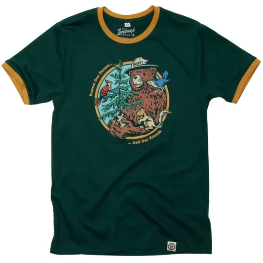 The Landmark Project Smokey's Friends Ringer Tee-Unisex - Clothing - Tops-Spruce + Golden-XS-Appalachian Outfitters
