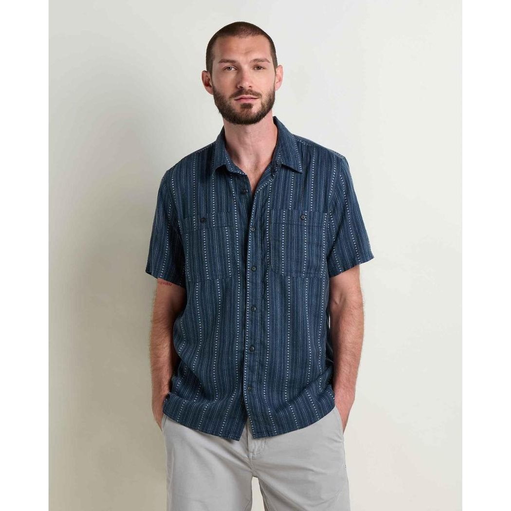Toad & Co Men's Taj Hemp Short Sleeve Shirt-Men's - Clothing - Tops-Midnight Dobby-M-Appalachian Outfitters