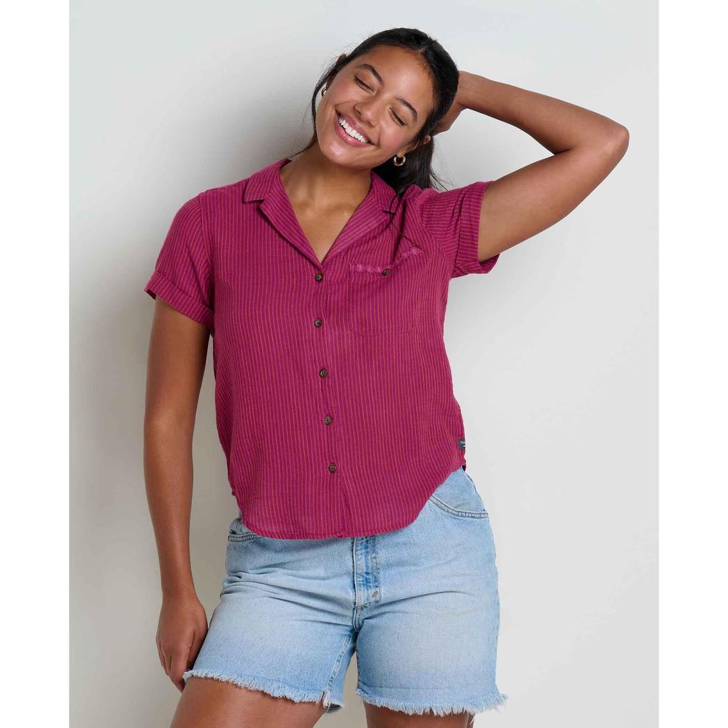 Toad & Co Women's Camp Cove Short Sleeve Shirt-Women's - Clothing - Tops-Boysenberry Daisy Stripe-S-Appalachian Outfitters