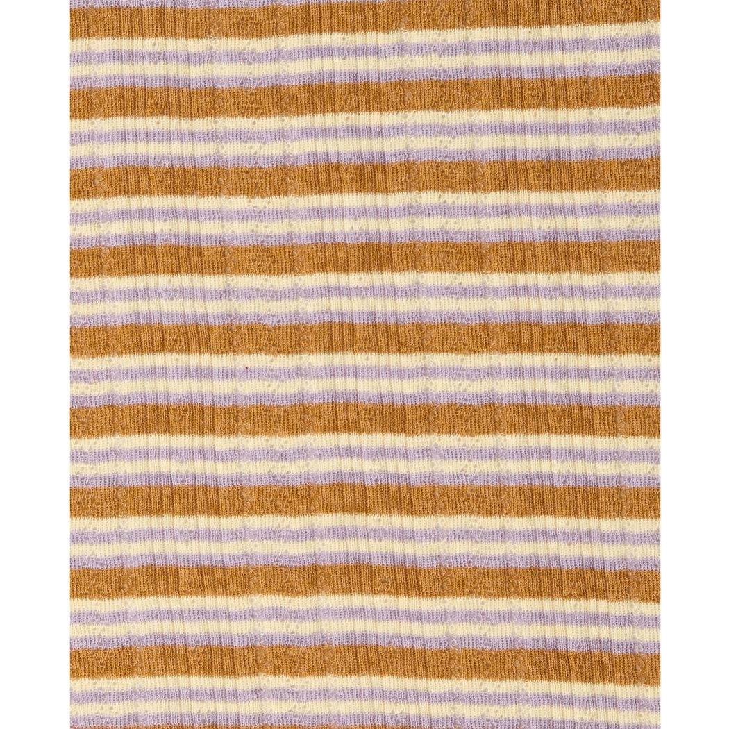 A close-up of the Toad & Co Women's Foothill Pointelle Long Sleeve Crew II in Kelp Stripe showing the striped pattern and texture.