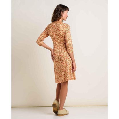 Back view of the Toad & Co Women's Rosalinda Dress in GourdIkatPrint on a model against a plain background.