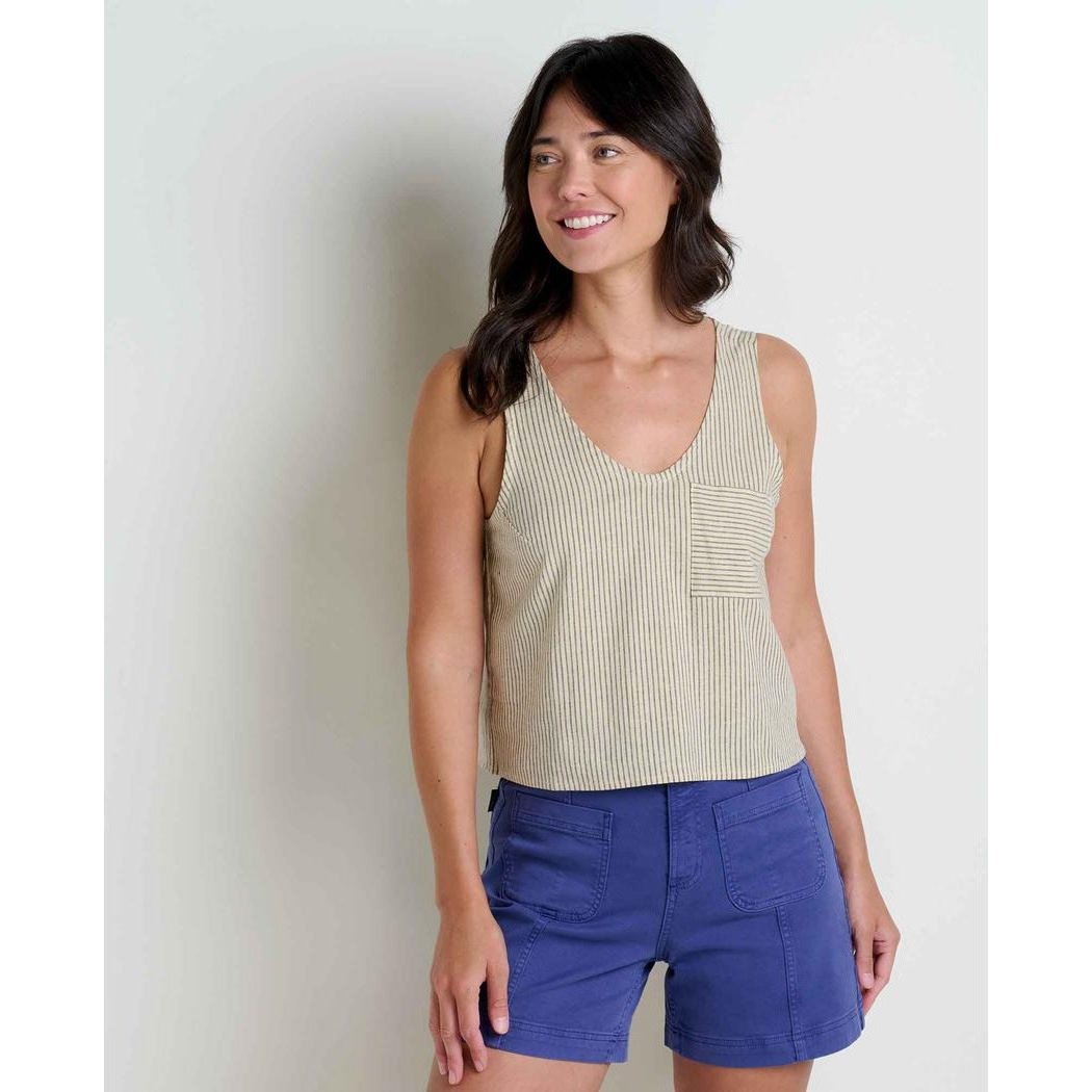 Toad & Co Women's Taj Hemp Button Back Tank-Women's - Clothing - Tops-Barley Railroad Stripe-S-Appalachian Outfitters