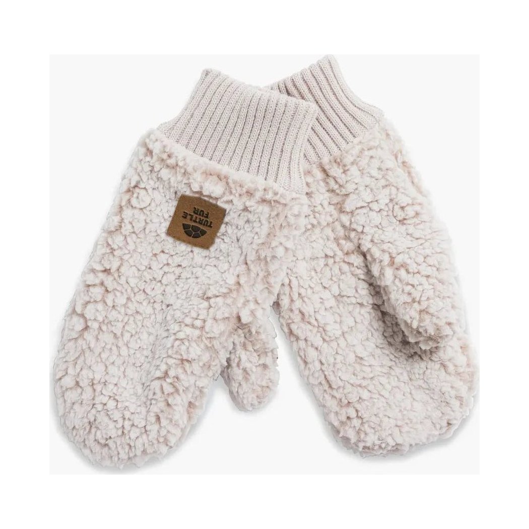 A front view of the Turtle Fur Comfort Lush Freestyle Mitts in Black showing the fuzzy texture and ribbed cuff against a white background.