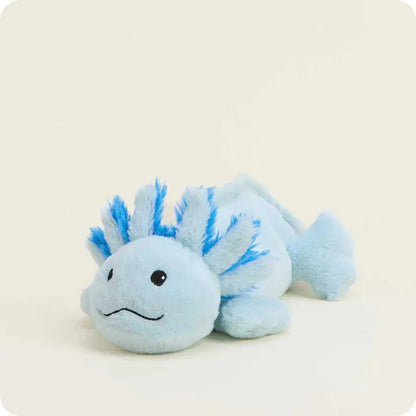 A front view of the Warmies Blue Axolotl Junior with blue and white spiky hair against a plain white background.