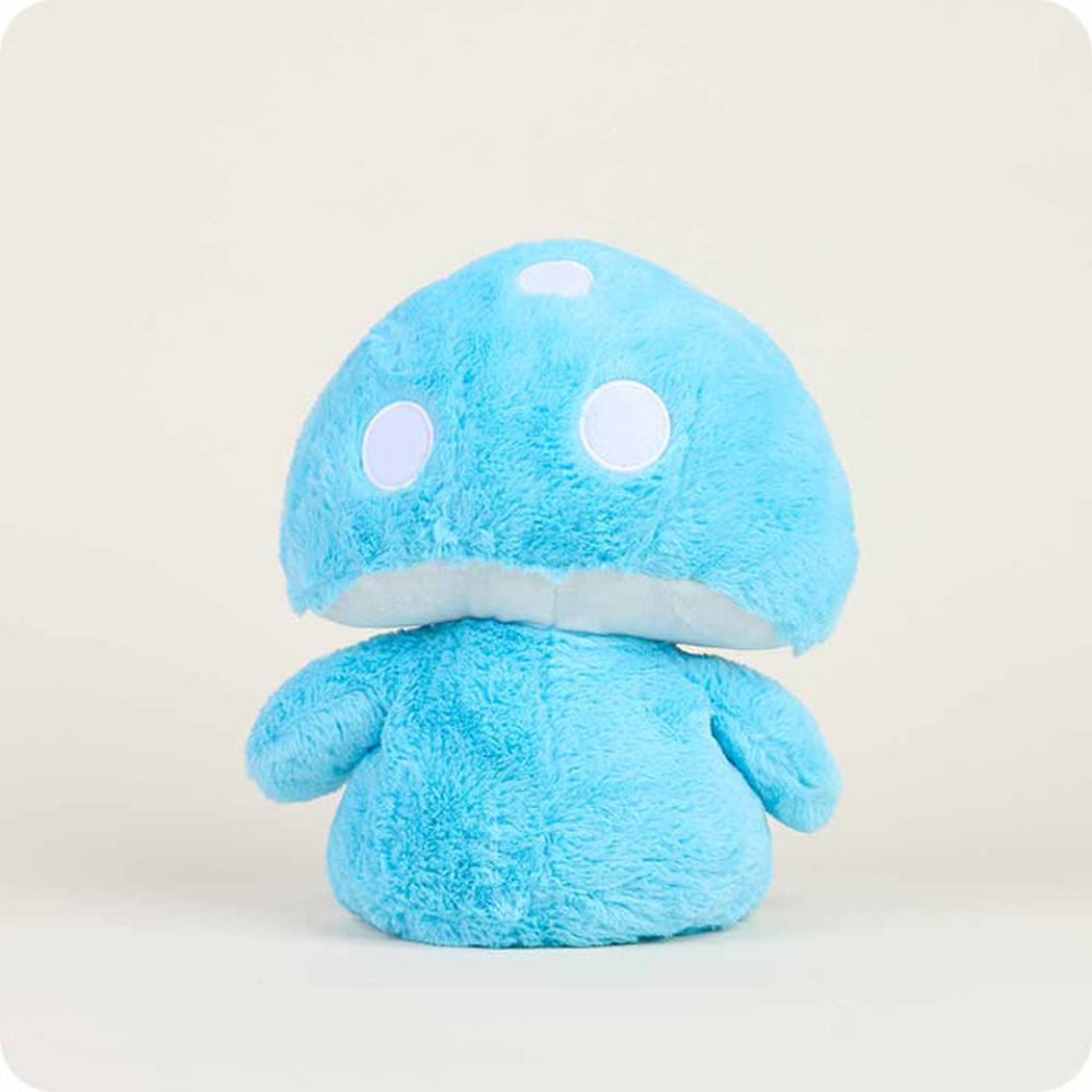 A front view of the Warmies Blue Mushroom plush toy showing its round shape and white eyes against a plain white background.