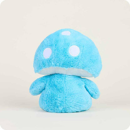 A front view of the Warmies Blue Mushroom plush toy showing its round shape and white eyes against a plain white background.