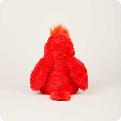 Back view of the Warmies Cardinal plush toy with bright orange tuft on top against a plain white background.