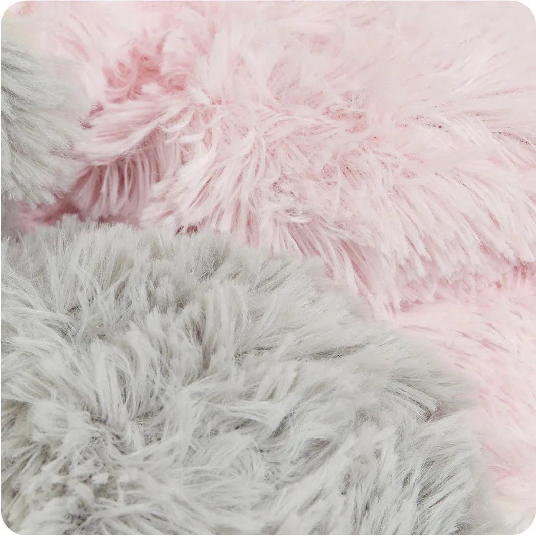 Soft pink and gray Warmies Elephant Hugs plush blankets with fluffy texture.
