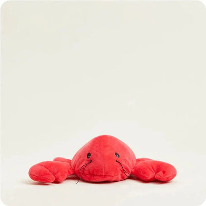 A front view of the Warmies Lobster plush toy with a plain white background.