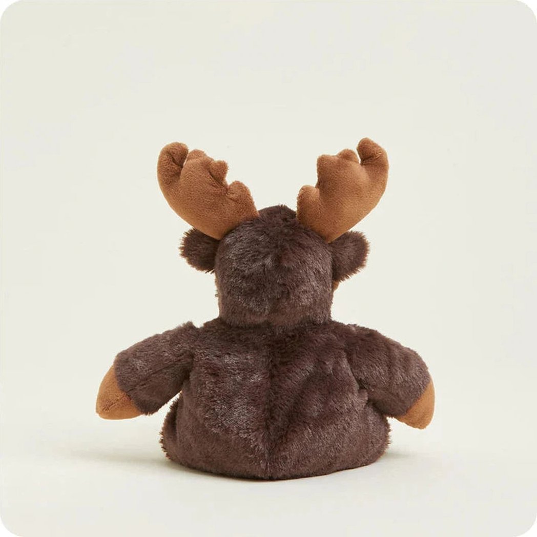 Back view of the Warmies Moose plush toy with brown antlers and paws against a plain white background.