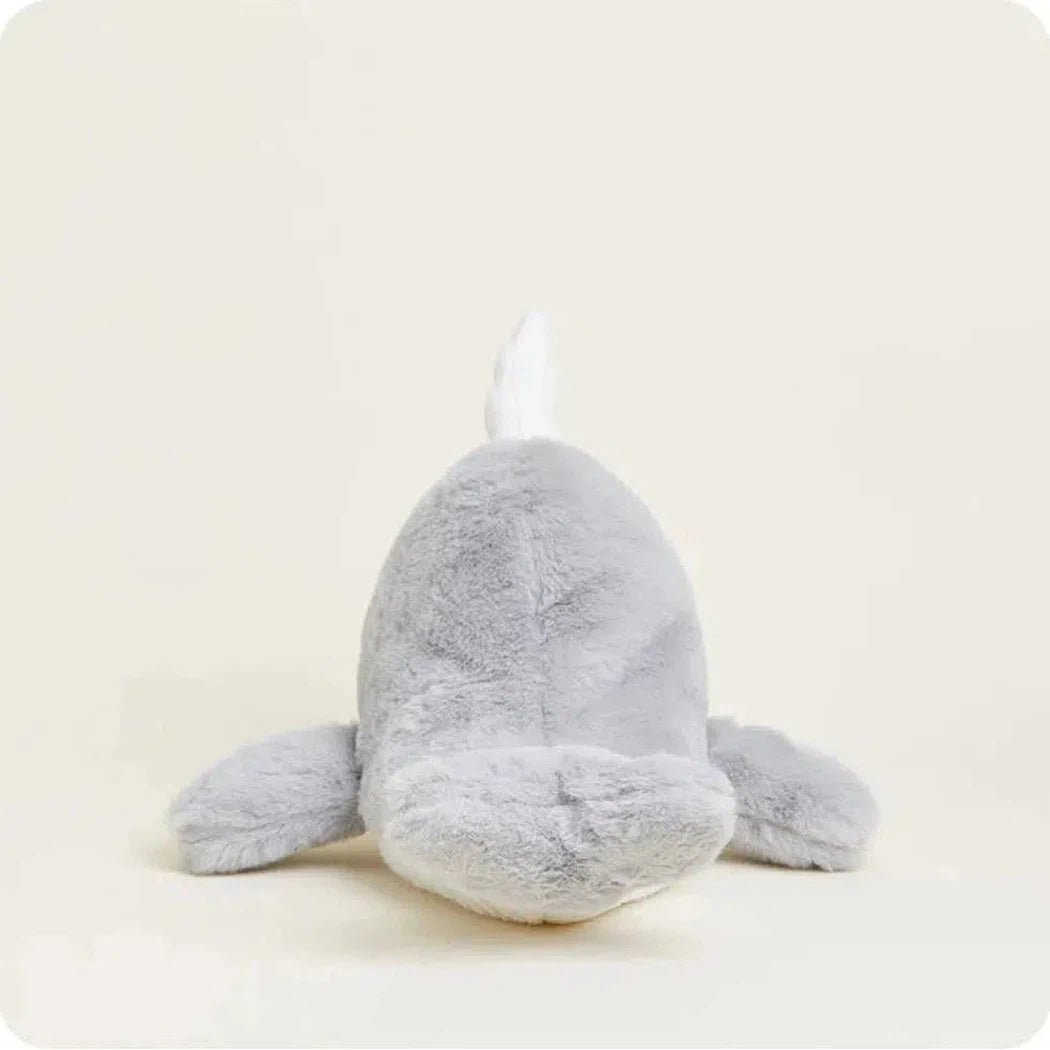 Back view of the Warmies Narwhal plush toy with a white background.