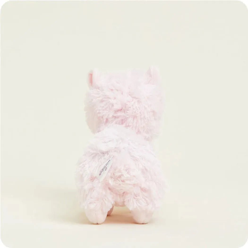 Back view of the Warmies Pink Llama Junior plush toy against a plain white background.