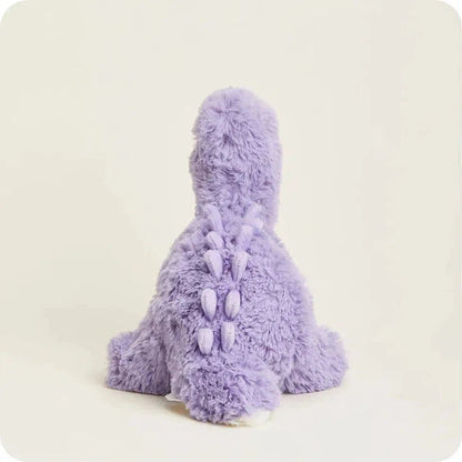 Back view of the Warmies Purple Long Neck Dinosaur showing its fluffy back and tail against a plain white background.