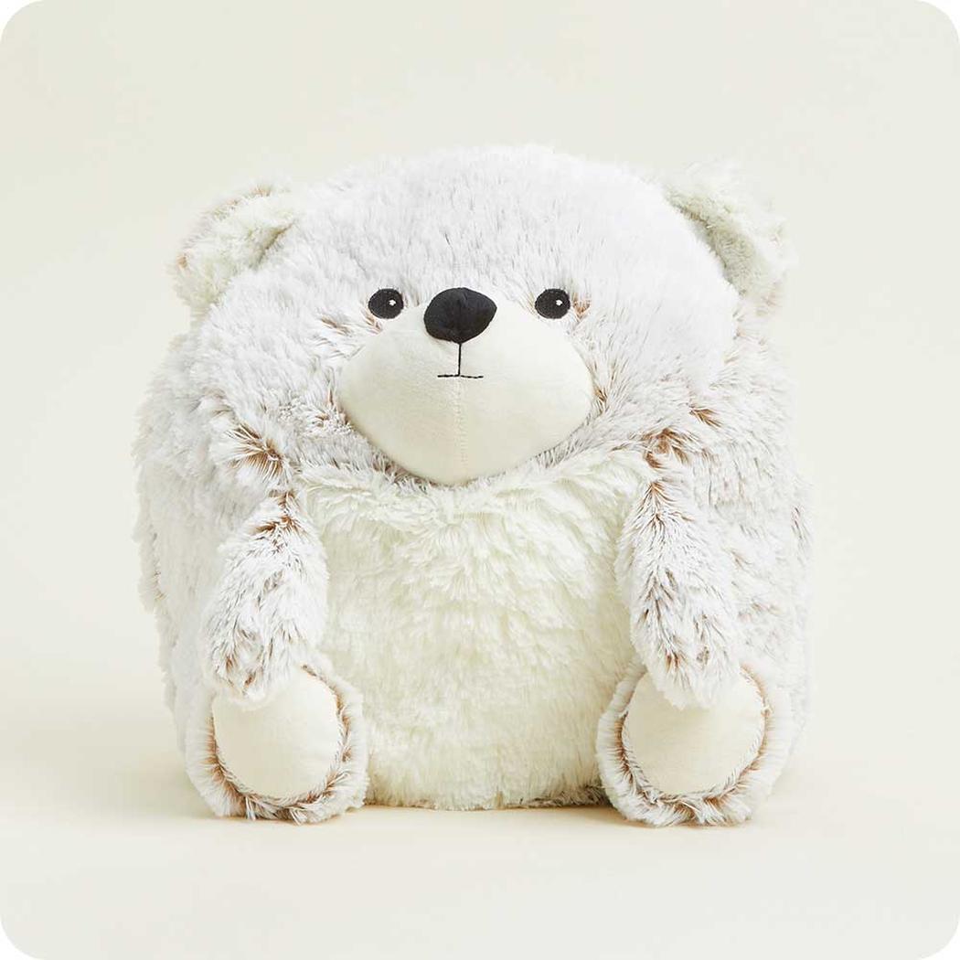 A front-facing view of the Warmies Supersized Bear with a soft, fluffy texture and light-colored fur against a plain background.