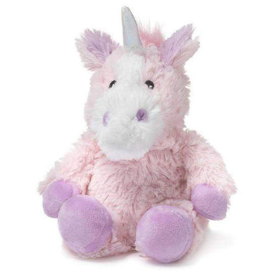 A front view of the Warmies Unicorn stuffed animal with a white background.