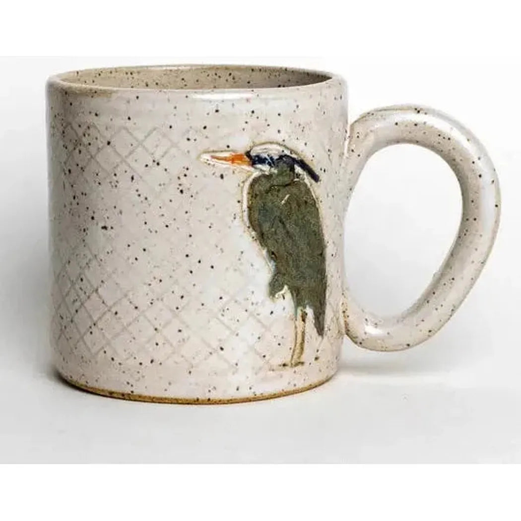 White Squirrel Clayworks Blue Heron Design Handmade, in Ohio, Ceramic White 10oz-Camping - Cooking - Dishware-Appalachian Outfitters