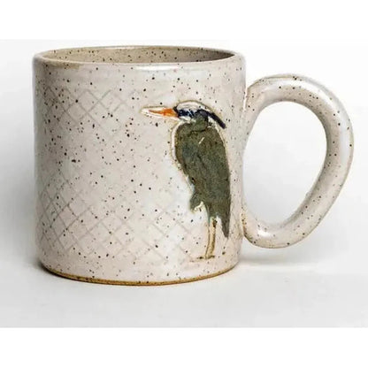 White Squirrel Clayworks Blue Heron Design Handmade, in Ohio, Ceramic White 10oz-Camping - Cooking - Dishware-Appalachian Outfitters