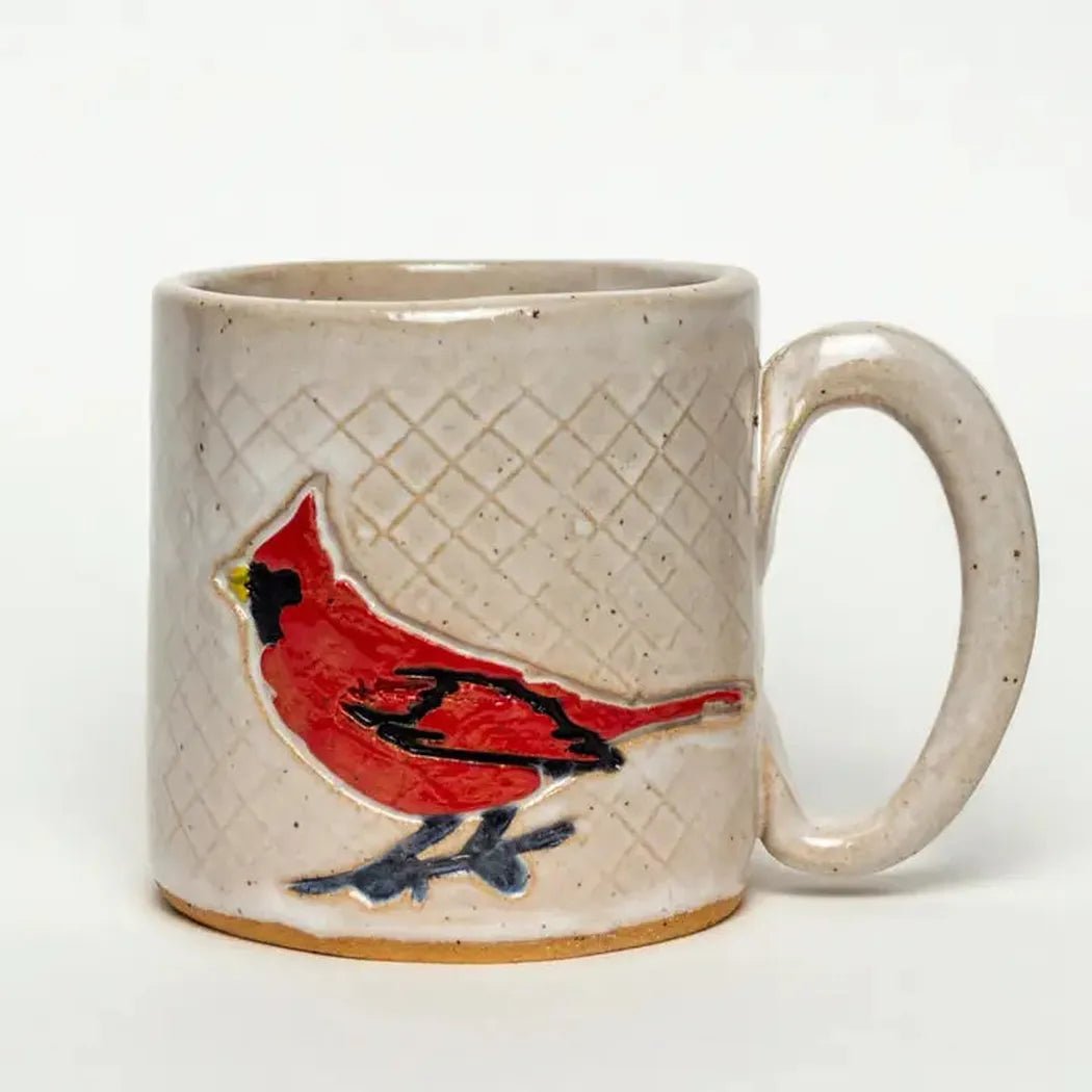 White Squirrel Clayworks Cardinal Design Handmade, in Ohio, Ceramic White 10oz-Camping - Cooking - Dishware-Appalachian Outfitters