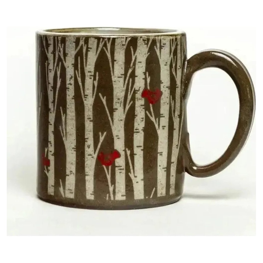 White Squirrel Clayworks Limited Birch Trees Chocolate Clay Handmade Ceramic 12oz Mug-Camping - Cooking - Dishware-Appalachian Outfitters