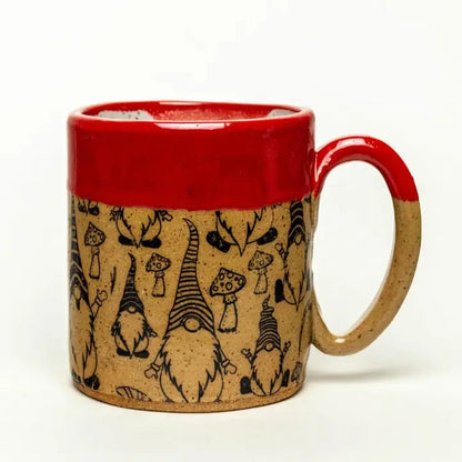 White Squirrel Clayworks Limited Winter Gnome Handmade Ceramic Red 12 oz Mug-Camping - Cooking - Dishware-Appalachian Outfitters