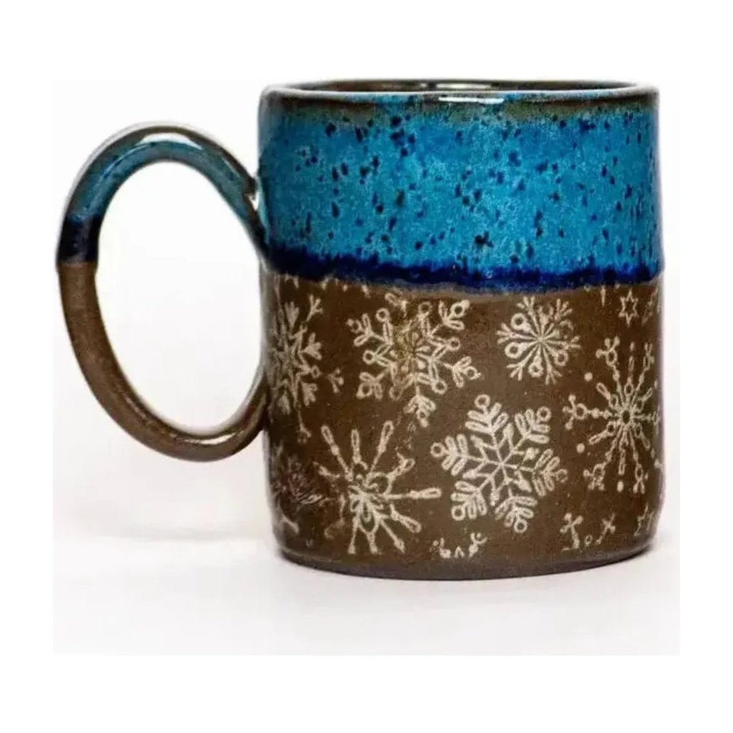 White Squirrel Clayworks Limited Winter Snowflake Handmade Ceramic Blue 14oz Mug-Camping - Cooking - Dishware-Appalachian Outfitters